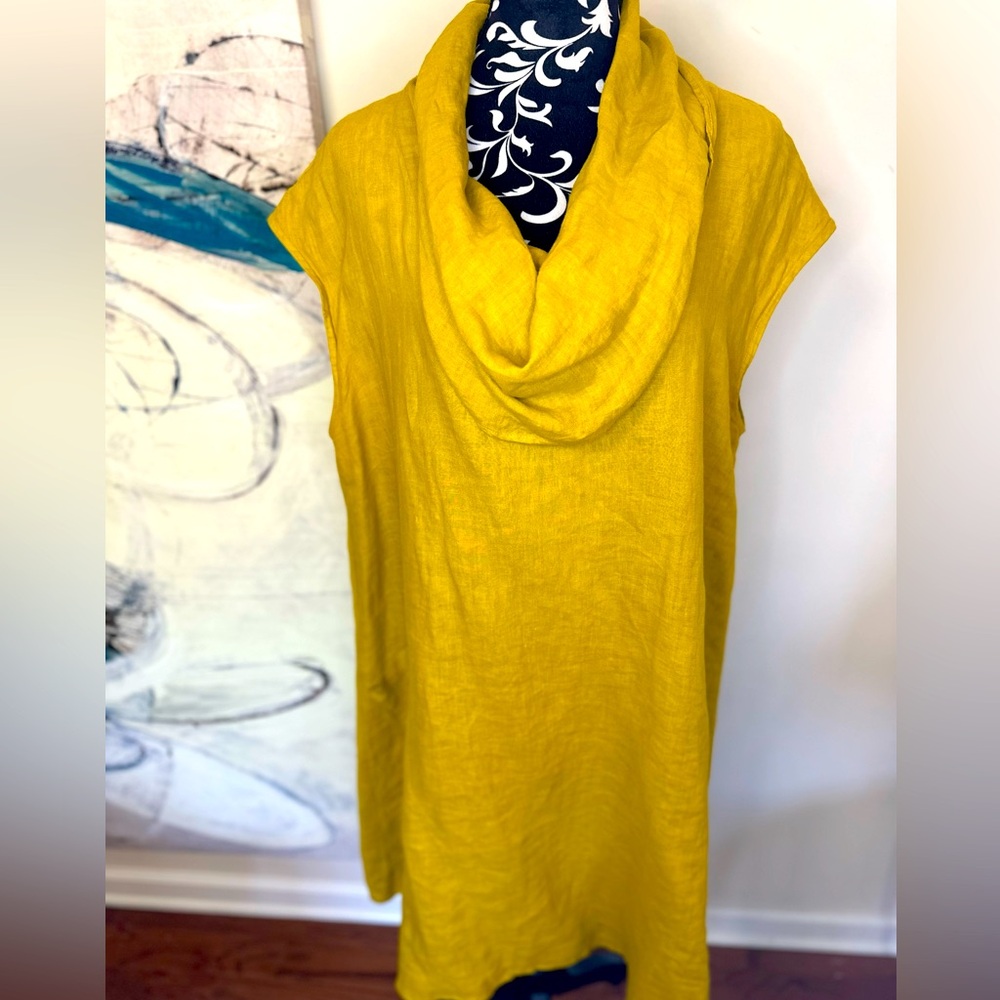 Bryn Walker Womens Linen Noa Tunic S Cowl Neck Asymmetric Hem Lagenlook Yellow